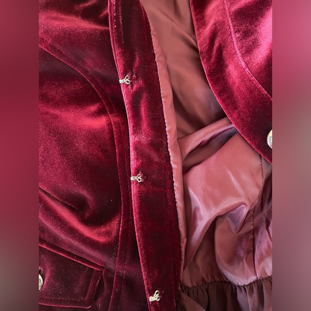 INC International Concepts Velvet Military Jacket Blazer collarless burgundy M - Picture 4 of 11